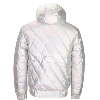 Mens Shiny Silver Winter Padded Hoodie Jackets 100% Polyester PU coating face