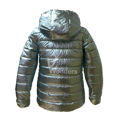 Boy's Shiny Silver Metallic Fitted Padded Hoodie Jacket OEM