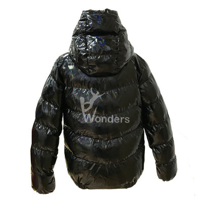 Boy'S Shiny PU Outdoor Insulated Jackets Fancy Short Padded Puffer Hoodie