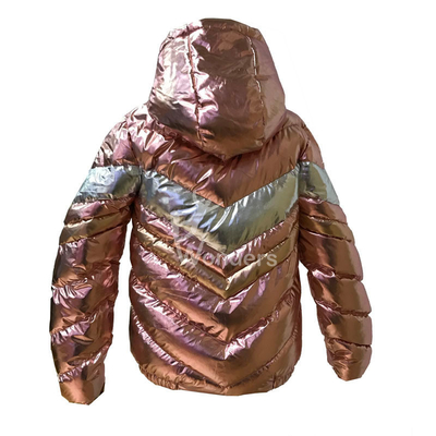 Girl'S Shiny Metallic Full Zip Outdoor Insulated Jackets Puffer Padded Hooded