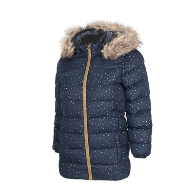 Kids Padded Puffer Dot Print Outdoor Insulated Jackets With Fake Fur Hood