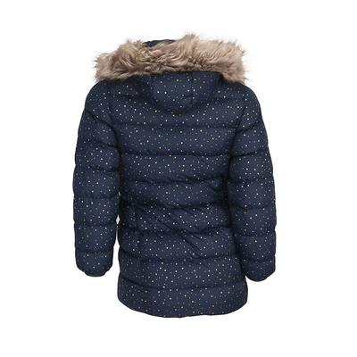Kids Padded Puffer Dot Print Outdoor Insulated Jackets With Fake Fur Hood