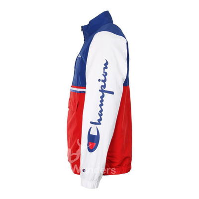 Mens Red White Blue Windbreaker Jacket Reverse Weave Half Zip Coat