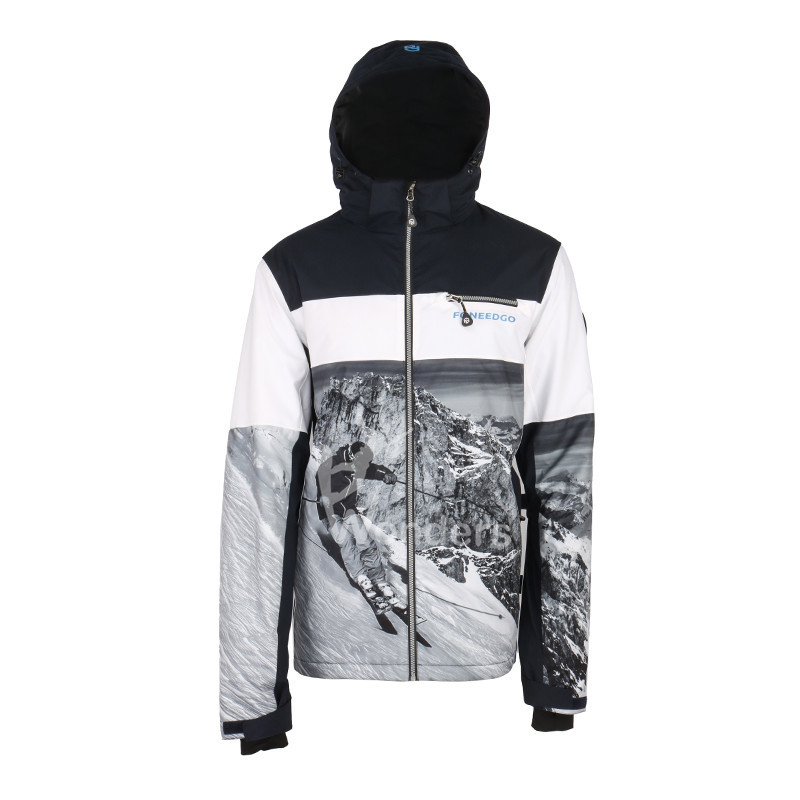 Men's Waterproof Sublimation Print Snowbard Sports Ski Jackets Fix Hood