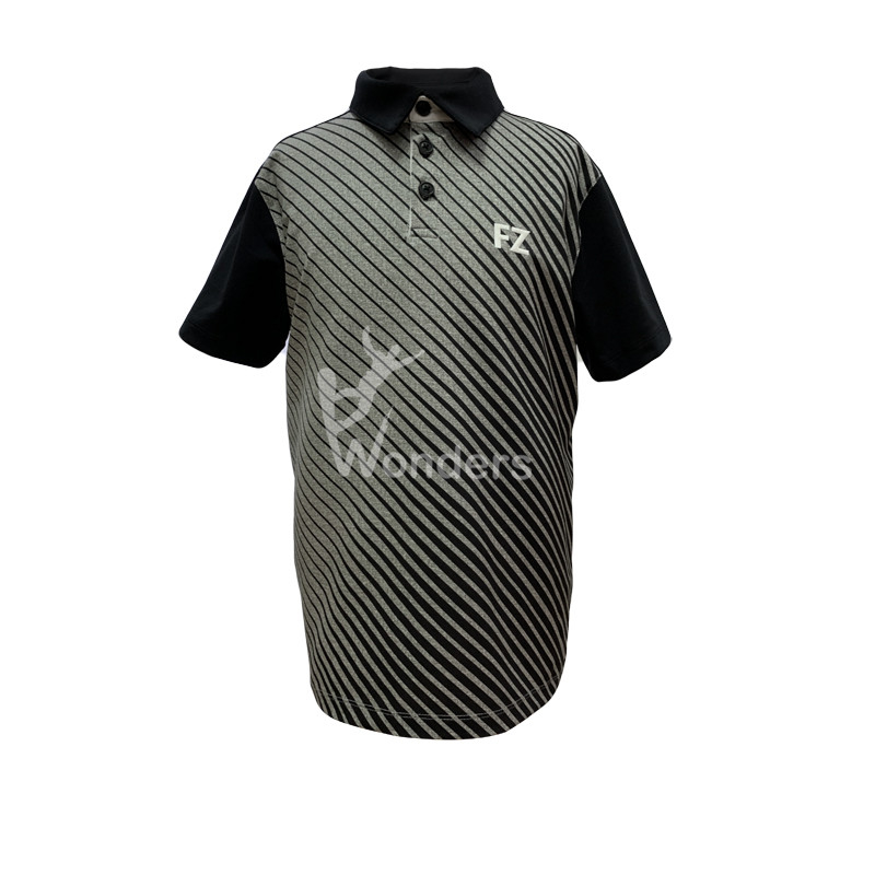 Casual Breathable Polo Shirts Slim Fit Kid' s Short Sleeve Striped Gray